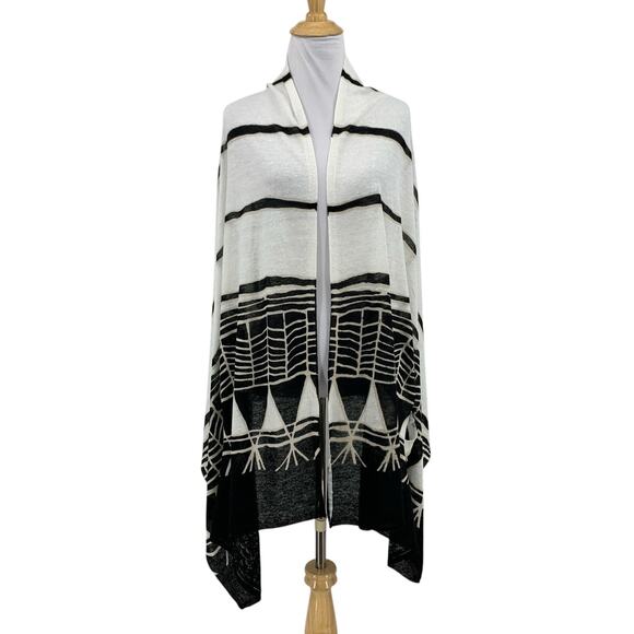 Nic & Zoe Shrug Womens OS One Size White Black Linen Blend Geometric Wrap - Picture 1 of 16